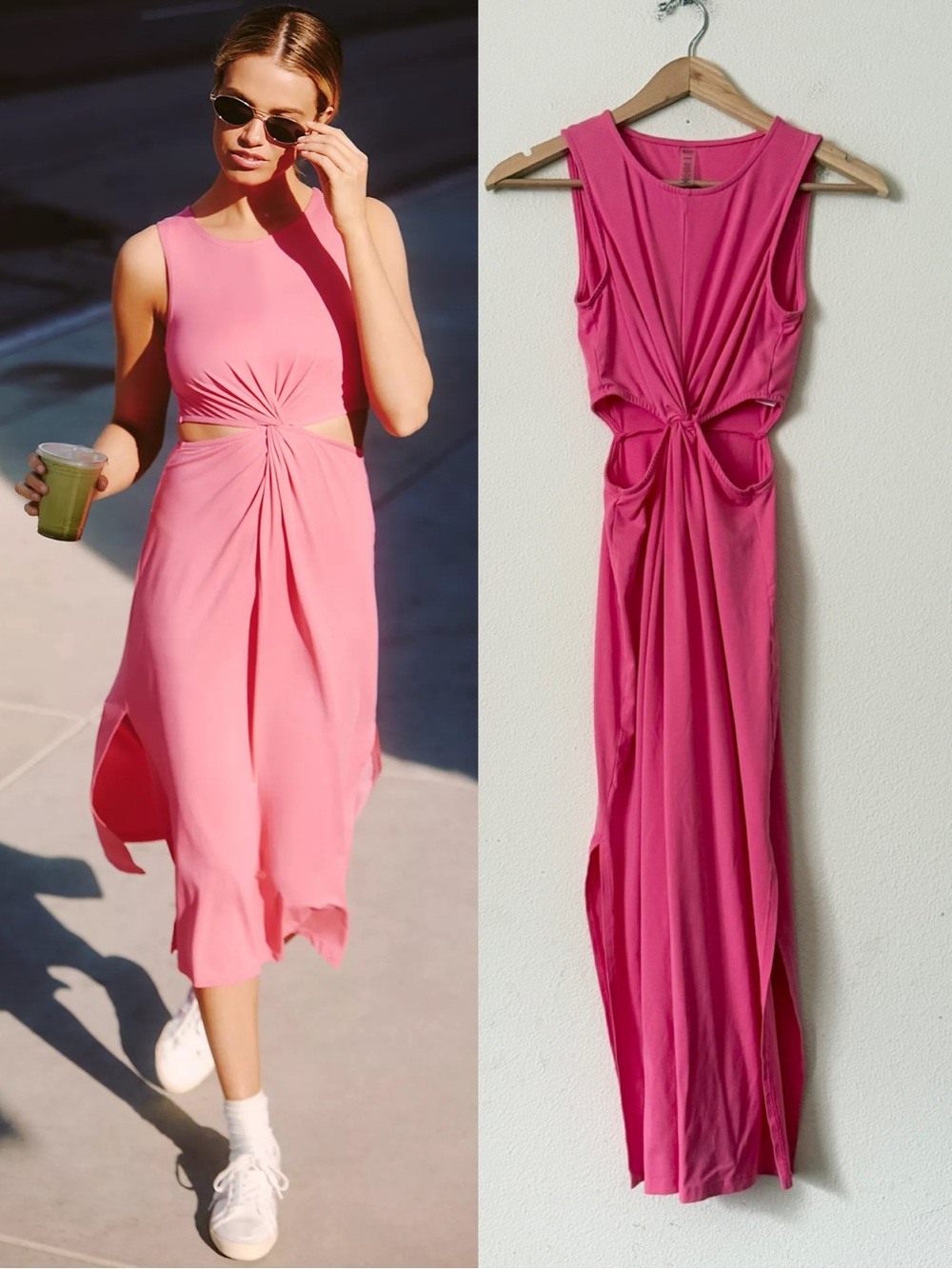 Beyond Yoga XS Around The World front twist midi dress in Carnation Pink
